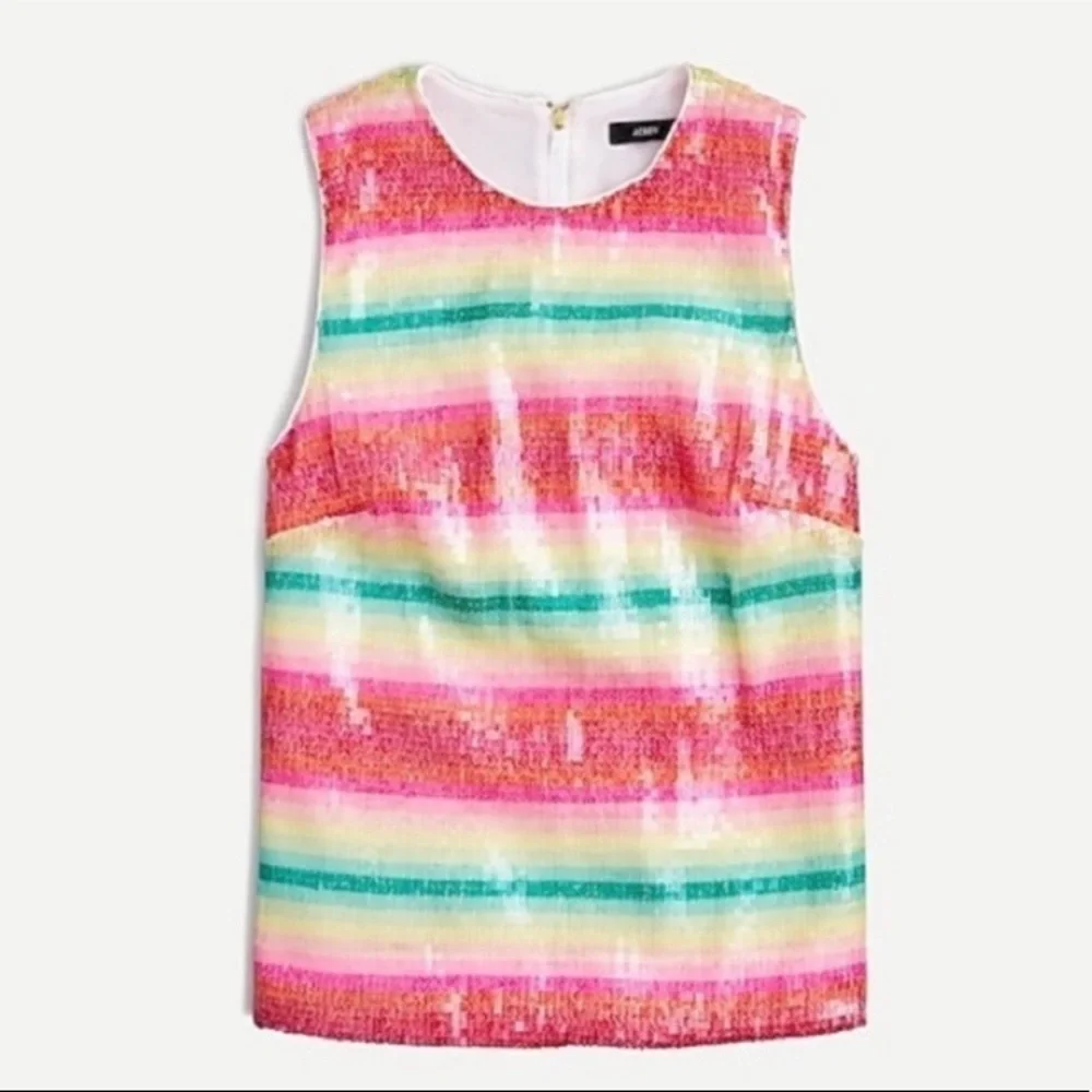 NWT J. Crew Sleeveless Sequin Tank Watermelon Stripes Sparkle Shine Size XS